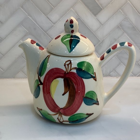 Purinton Slipware Apple Teapot with Lid 6" 1940-1950 - Picture 13 of 16